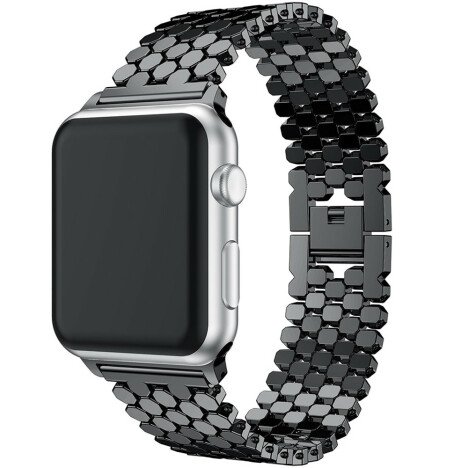 Curea iUni compatibila cu Apple Watch 1/2/3/4/5/6/7, 40mm, Jewelry, Otel Inoxidabil, Black