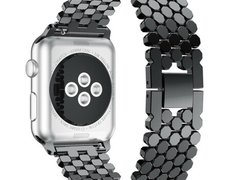 Curea iUni compatibila cu Apple Watch 1/2/3/4/5/6/7, 40mm, Jewelry, Otel Inoxidabil, Black